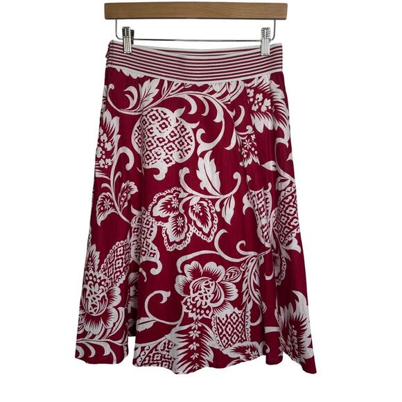 DRESS BARN Red Tropical Floral Poplin Cotton Elastic Waist Skirt Women's - Picture 2 of 8